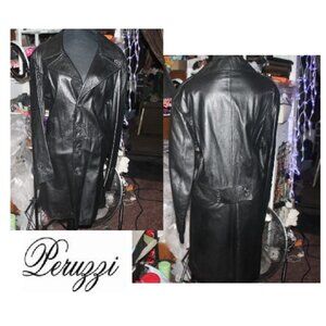 $1395 Peruzzi Italy Butter Soft Leather Detailed Trench Coat Jacket 46 14 L